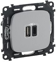 Розетка USB тип A+С без рамки Legrand Valena Allure 2-м. 3000мА алюминий картинка